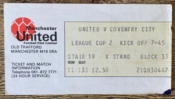 1980/81 ORIGINAL LEAGUE CUP 2ND ROUND 1ST LEG TICKET MANCHESTER UNITED V COVENTRY CITY