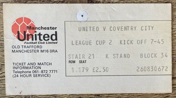 1980/81 ORIGINAL LEAGUE CUP 2ND ROUND 1ST LEG TICKET MANCHESTER UNITED V COVENTRY CITY