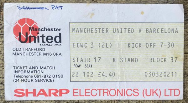 1983/84 ORIGINAL EUROPEAN CUP WINNERS CUP 3RD ROUND 2ND LEG TICKET MANCHESTER UNITED V BARCELONA