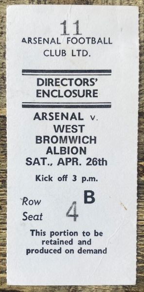 1979/80 ORIGINAL DIVISION ONE DIRECTORS TICKET ARSENAL V WEST BROMWICH ALBION