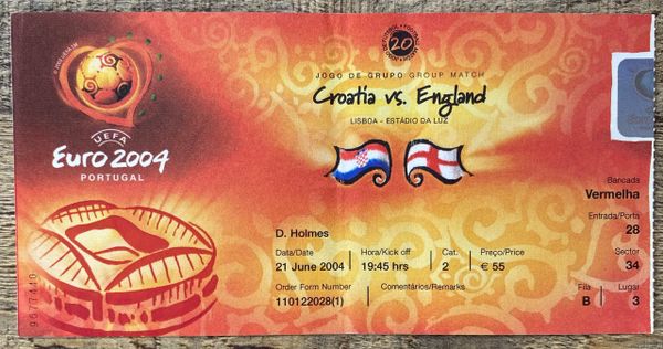 2004 ORIGINAL EUROPEAN CHAMPIONSHIPS 1ST ROUND TICKET ENGLAND V CROATIA @LISBON