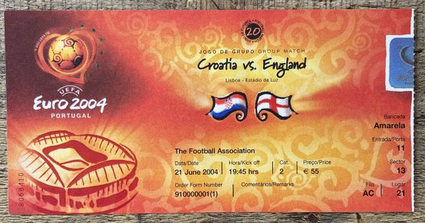 2004 ORIGINAL EUROPEAN CHAMPIONSHIPS 1ST ROUND TICKET ENGLAND V CROATIA @LISBON