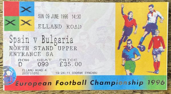 1996 ORIGINAL EURO 96 1ST ROUND TICKET SPAIN V BULGARIA @ELLAND ROAD LEEDS