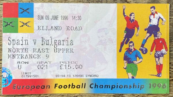 1996 ORIGINAL EURO 96 1ST ROUND TICKET SPAIN V BULGARIA @ELLAND ROAD LEEDS