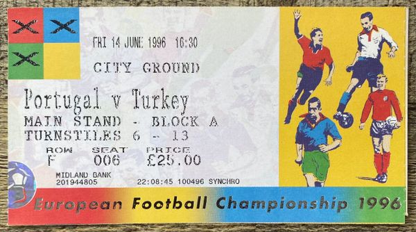 1996 ORIGINAL EURO 96 1ST ROUND TICKET PORTUGAL V TURKEY @CITY GROUND, NOTTINGHAM