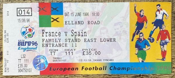 1996 ORIGINAL UNUSED EURO 96 1ST ROUND TICKET FRANCE V SPAIN @ELLAND ROAD, LEEDS