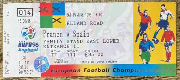 1996 ORIGINAL UNUSED EURO 96 1ST ROUND TICKET FRANCE V SPAIN @ELLAND ROAD, LEEDS