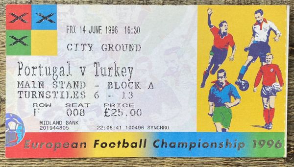 1996 ORIGINAL EURO 96 1ST ROUND TICKET PORTUGAL V TURKEY @CITY GROUND, NOTTINGHAM