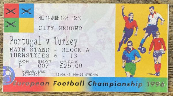 1996 ORIGINAL EURO 96 1ST ROUND TICKET PORTUGAL V TURKEY @CITY GROUND, NOTTINGHAM