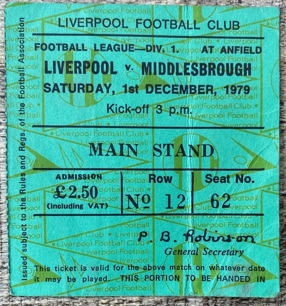 1979/80 ORIGINAL DIVISION ONE TICKET LIVERPOOL V MIDDLESBROUGH