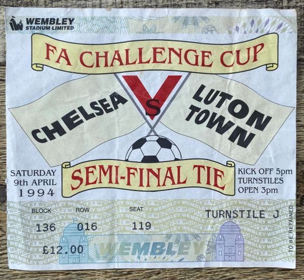 1994 ORIGINAL FA CUP SEMI FINAL TICKET LUTON TOWN V CHELSEA