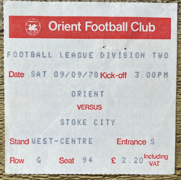 1978/79 ORIGINAL DIVISION TWO TICKET ORIENT V STOKE CITY