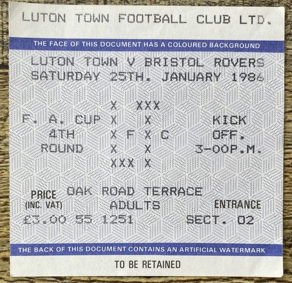 1985/86 ORIGINAL FA CUP 4TH ROUND TICKET LUTON TOWN V BRISTOL ROVERS