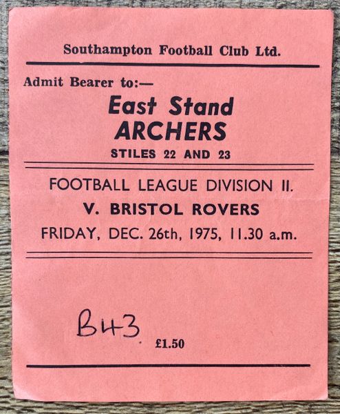 1975/76 ORIGINAL DIVISION TWO TICKET SOUTHAMPTON V BRISTOL ROVERS