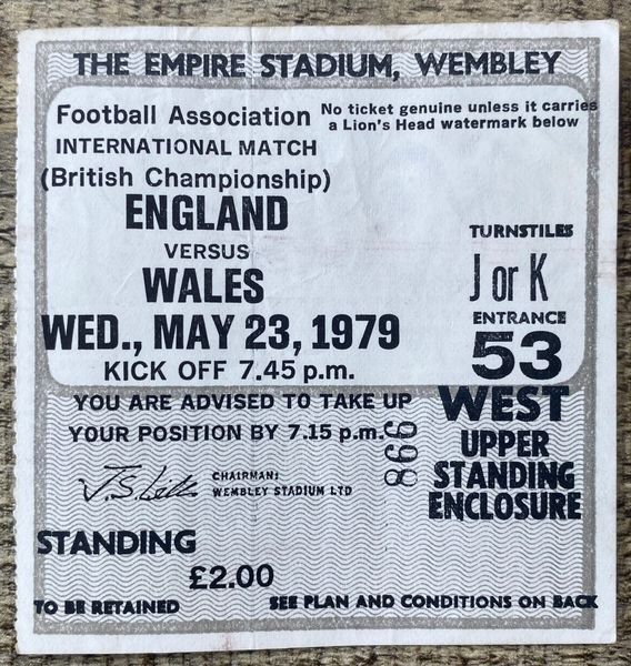 1979 ORIGINAL BRITISH HOME INTERNATIONAL CHAMPIONSHIP TICKET ENGLAND V WALES @WEMBLEY