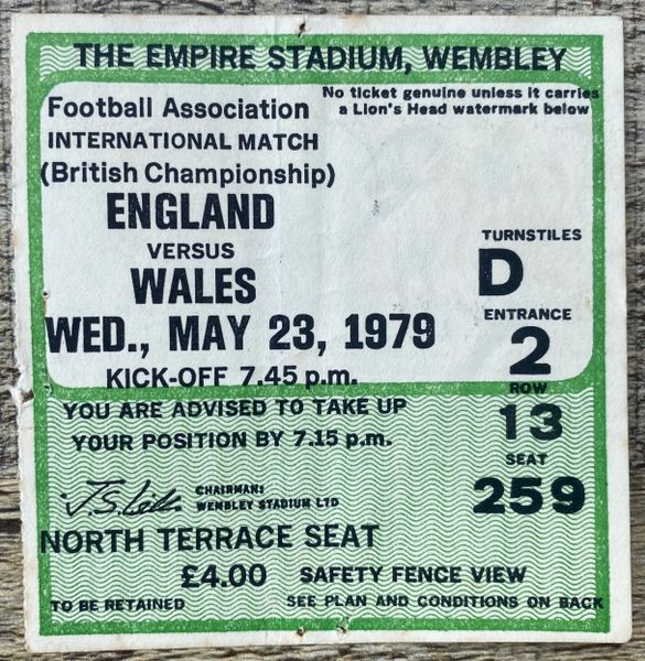 1979 ORIGINAL BRITISH HOME INTERNATIONAL CHAMPIONSHIP TICKET ENGLAND V WALES @WEMBLEY