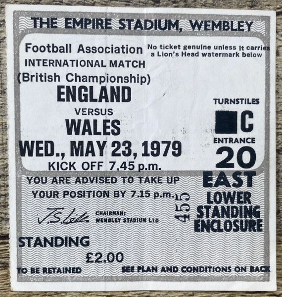 1979 ORIGINAL BRITISH HOME INTERNATIONAL CHAMPIONSHIP TICKET ENGLAND V WALES @WEMBLEY