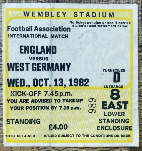 1982 ORIGINAL INTERNATIONAL TICKET ENGLAND V WEST GERMANY @WEMBLEY