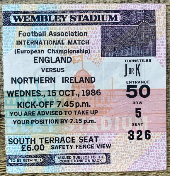 1986 ORIGINAL EUROPEAN CHAMPIONSHIP QUALIFYING TICKET ENGLAND V NORTHERN IRELAND @WEMBLEY