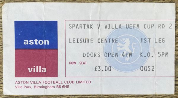 1983/84 ORIGINAL UEFA CUP 2ND ROUND 1ST LEG TICKET ASTON VILLA V SPARTAK MOSCOW (VILLA PARK BEAM BACK)