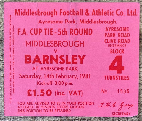 1980/81 ORIGINAL FA CUP 5TH ROUND TICKET MIDDLESBROUGH V BARNSLEY