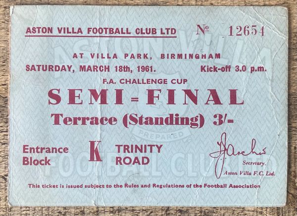 1961 ORIGINAL FA CUP SEMI FINAL TICKET TOTTENHAM HOTSPUR V BURNLEY