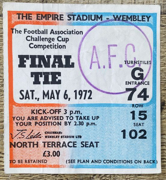 1972 ORIGINAL FA CUP FINAL TICKET ARSENAL V LEEDS UNITED (ARSENAL ALLOCATION)