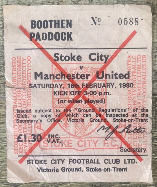 1979/80 ORIGINAL DIVISION ONE TICKET STOKE CITY V MANCHESTER UNITED