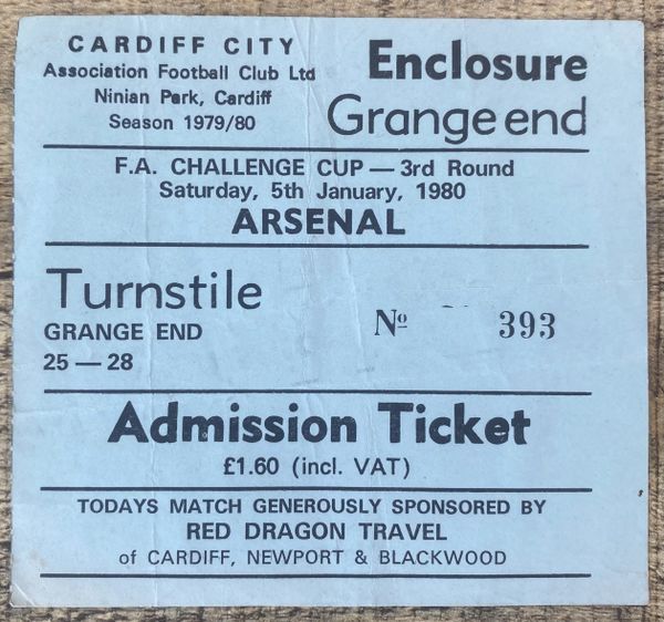 1979/80 ORIGINAL FA CUP 3RD ROUND TICKET CARDIFF CITY V ARSENAL (VISITORS END)