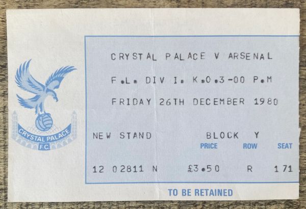 1980/81 ORIGINAL DIVISION ONE TICKET ARSENAL V CRYSTAL PALACE