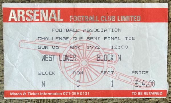 1992 ORIGINAL FA CUP SEMI FINAL TICKET PORTSMOUTH v LIVERPOOL (LIVERPOOL ALLOCATION)