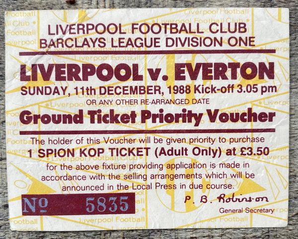 1988/89 ORIGINAL DIVISION ONE VOUCHER FOR TICKET LIVERPOOL V EVERTON