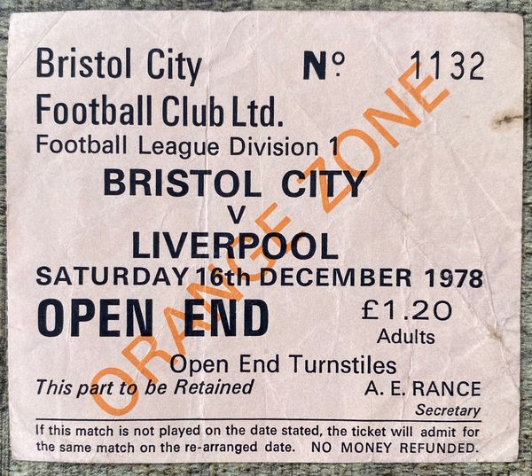 1978/79 ORIGINAL DIVISION ONE TICKET BRISTOL CITY V LIVERPOOL