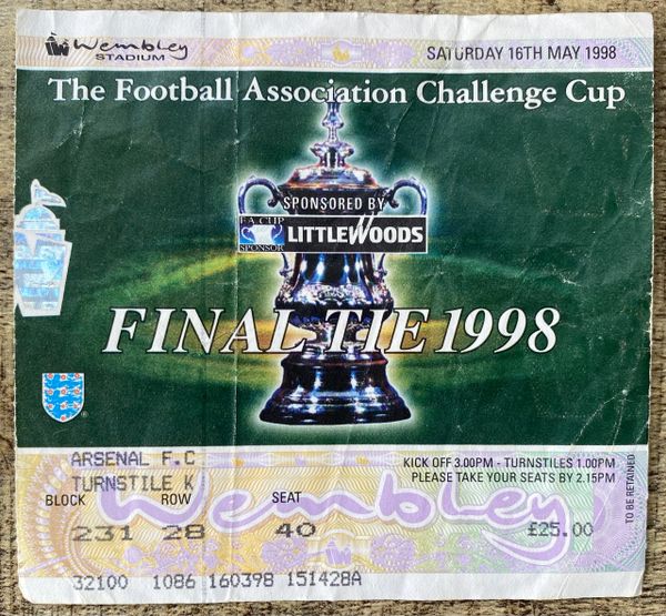 1998 ORIGINAL FA CUP FINAL TICKET ARSENAL V NEWCASTLE UNITED (ARSENAL ALLOCATION)