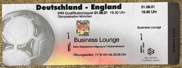 2001 WORLD CUP QUALIFIER TICKET GERMANY V ENGLAND @ MUNICH