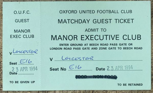 1993/94 ORIGINAL DIVISION ONE TICKET OXFORD UNITED V LEICESTER CITY