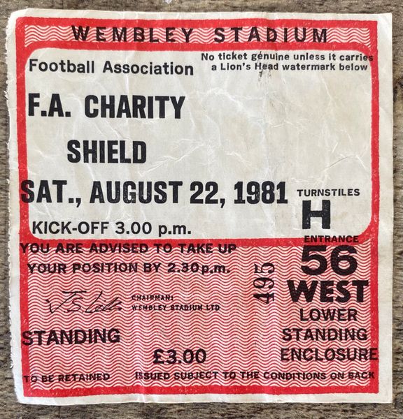 1981 ORIGINAL CHARITY SHIELD TICKET TOTTENHAM HOTSPUR V ASTON VILLA H56 (SPURS ALLOCATION)