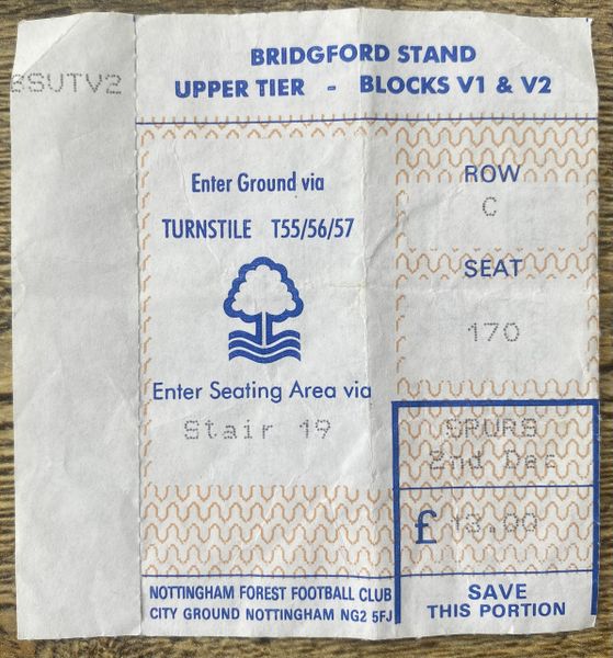 1992/93 ORIGINAL LEAGUE CUP 4TH ROUND TICKET NOTTINGHAM FOREST V TOTTENHAM HOTSPUR