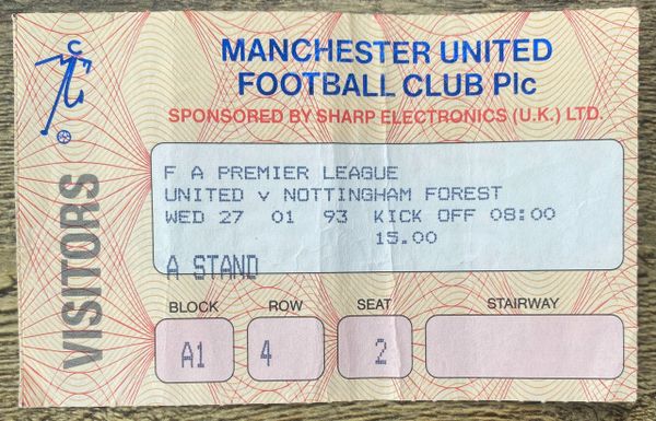 1992/93 ORIGINAL PREMIER LEAGUE TICKET MANCHESTER UNITED V NOTTINGHAM FOREST (FOREST ALLOCATION)