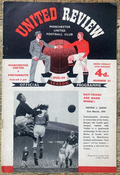 1958/59 ORIGINAL DIVISION ONE PROGRAMME MANCHESTER UNITED V PORTSMOUTH (WITH TOKEN)