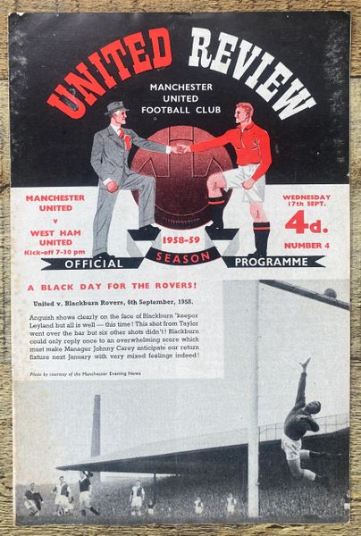 1958/59 ORIGINAL DIVISION ONE PROGRAMME MANCHESTER UNITED V WEST HAM UNITED (WITH TOKEN)