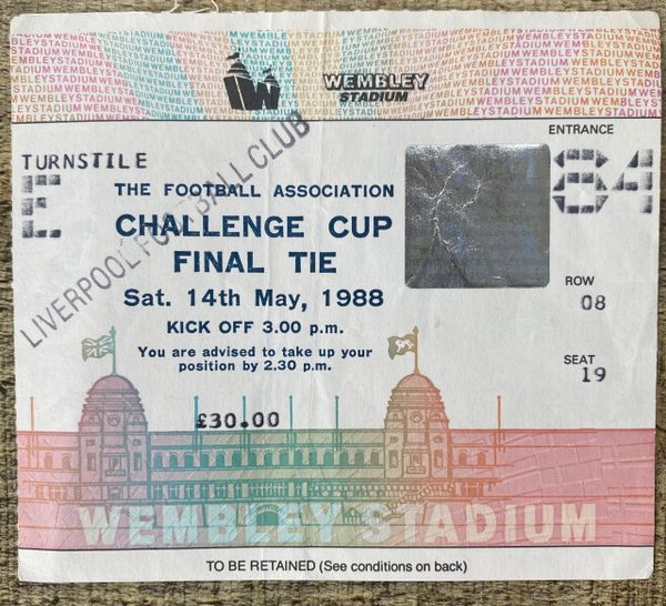 1988 ORIGINAL FA CUP FINAL TICKET LIVERPOOL V WIMBLEDON E84 08 19 (LIVERPOOL ALLOCATION)