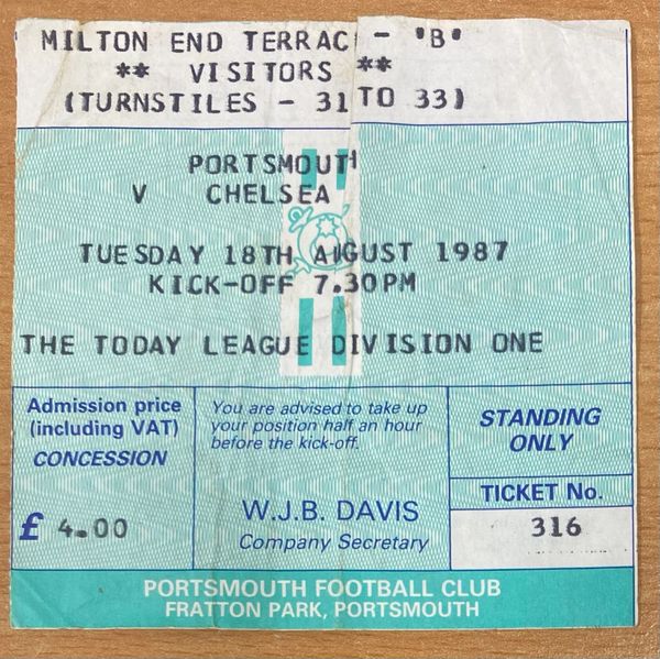 1987/88 ORIGINAL DIVISION ONE TICKET PORTSMOUTH V CHELSEA (CHELSEA ALLOCATION)