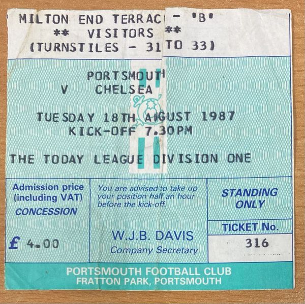 1987/88 ORIGINAL DIVISION ONE TICKET PORTSMOUTH V CHELSEA (CHELSEA ALLOCATION)