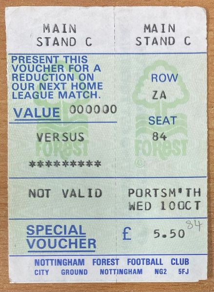 1984/85 ORIGINAL MILK CUP 2ND 2ND LEG TICKET NOTTINGHAM FOREST V PORTSMOUTH