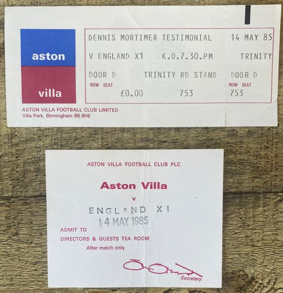 1985 ORIGINAL UNUSED DENNIS MORTIMER TESTIMONIAL TICKET ASTON VILLA V ENGLAND XI