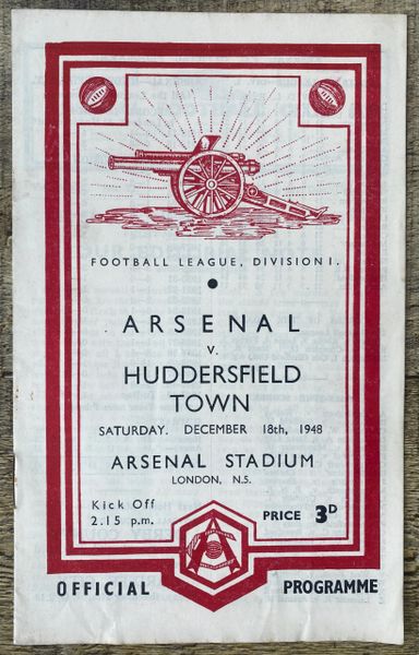 1948/49 ORIGINAL DIVISION ONE PROGRAMME ARSENAL V HUDDERSFIELD TOWN