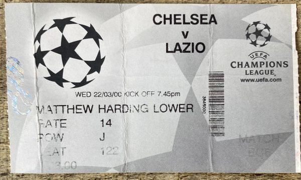 1999/2000 ORIGINAL CHAMPIONS LEAGUE PHASE 2 GROUP TICKET CHELSEA V LAZIO