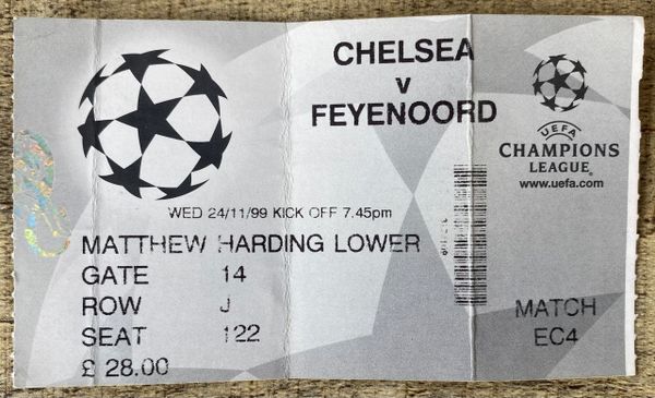 1999/2000 ORIGINAL CHAMPIONS LEAGUE PHASE 2 GROUP TICKET CHELSEA V FEYENOORD