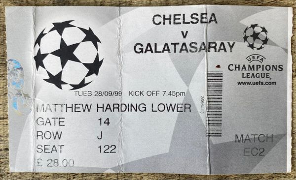 1999/2000 ORIGINAL CHAMPIONS LEAGUE GROUP STAGE TICKET CHELSEA V GALATASARAY